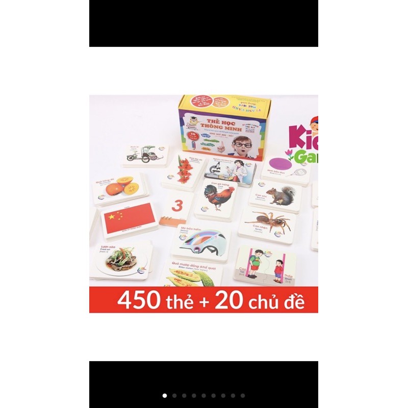 [Khuyến mại Sốc] - Bộ thẻ học thông minh cho bé - 450 thẻ với 20 chủ đề - Tặng kèm 2 quà hấp dẫn
