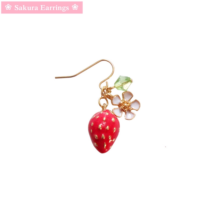 ❀ Hoa Tai Sakura ❀ 1 Khuyên Tai Hình Hoa Anh Đào & Dâu Tây