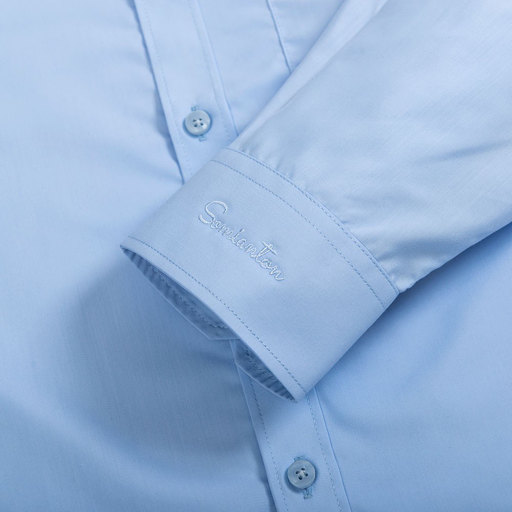 Áo Sơ Mi Nam Công Sở Trung Niên Thương Hiệu Anton Xanh Dương Dài Tay Vải Cotton Co Dãn, Thấm Hút - XA14