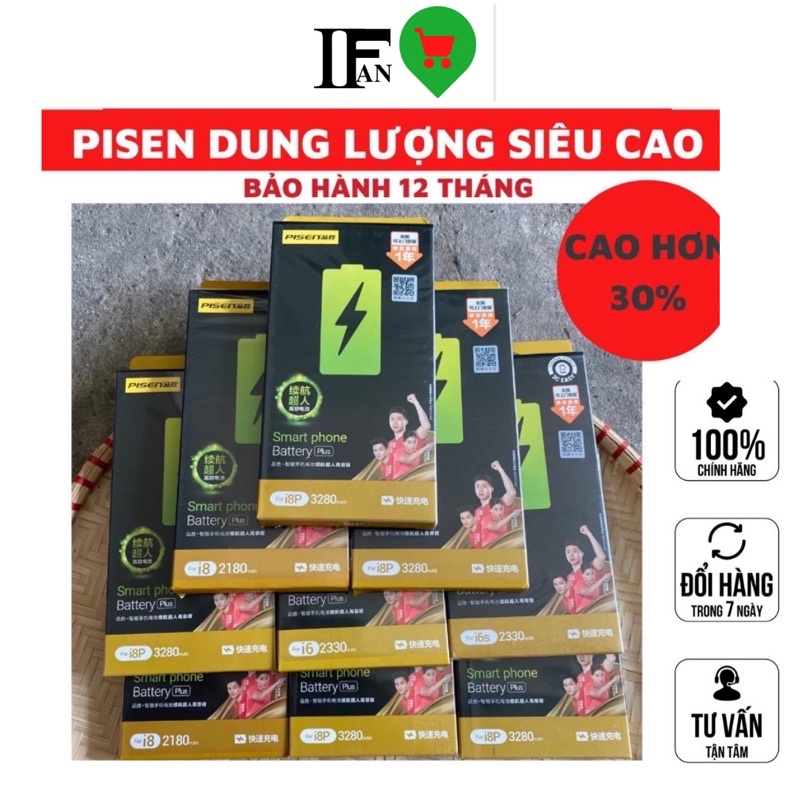 Pin Pisen Dung Lượng Siêu Cao ĐT táo 6/6s/6P/6SP/7/7P/8/8P/X/Xs/11 Tặng kèm vít mở máy