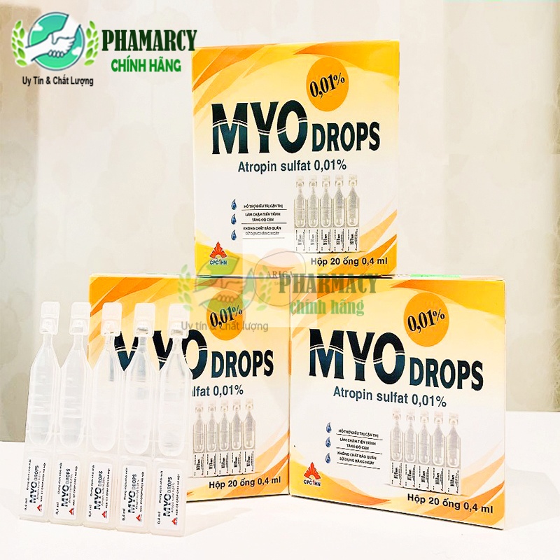 Nước nhỏ mắt dạng tép tra mắt vô trùng Myodrops 0.01% hỗ trợ mắt giảm cận thị dành cho trẻ em và người lớn hộp 20 tép