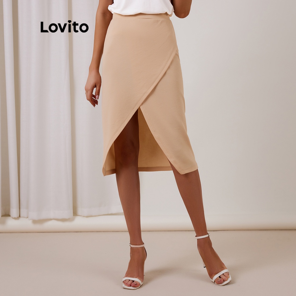 624 DELIST VN Chân váy LOVITO xẻ tà họa tiết kết cấu ôm dáng tinh tế L17D071 (Màu Khaki)