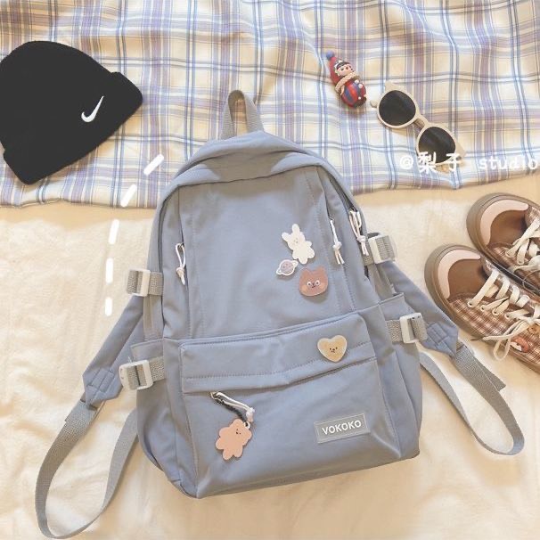 Balo Ulzzang nam, nữ màu hồng xanh pastel basic chống nước đi học đi chơi phong cách Hàn Quốc tặng kèm móc khoá hình thú
