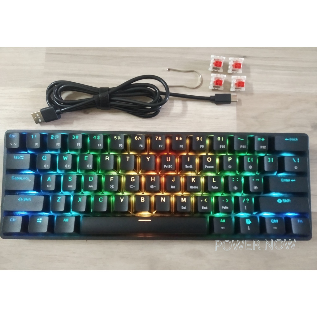 Bàn Phím Cơ Không Dây 61 Phím Hotswap A61 Led RGB. Bluetooth 5.0/ Có Dây. Thay nóng Switch tiện lợi. Chính Hãng Alexs.