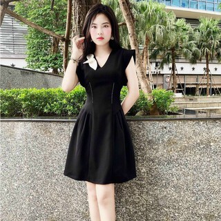 Đầm nữ dự tiệc cổ tim đính nơ không tay màu đen gợi cảm trẻ trung
