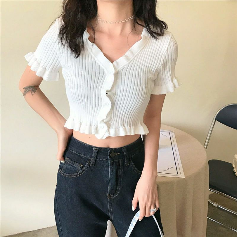 Áo cổ v croptop montoghi quảng châu khuy trước | BigBuy360 - bigbuy360.vn
