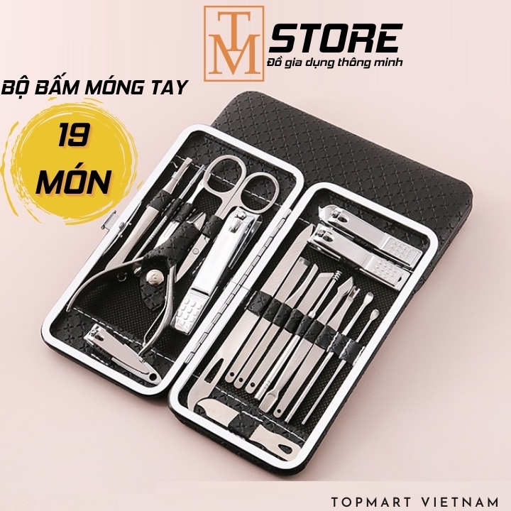 Bộ Bấm Móng Tay 19 Món Thép Không Gỉ - Bộ Cắt Móng Tay, Làm Nail, Nặn Mụn Cao Cấp