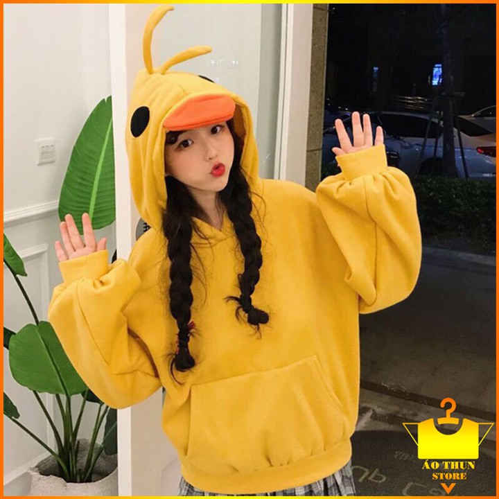 Áo Hoodie Nữ Unisex Tay Dài Form Rộng Chui Đầu Có Mũ Oversized Hình Con Vịt phong cách Hàn Quốc cá tính, Chất nỉ đẹp ấm