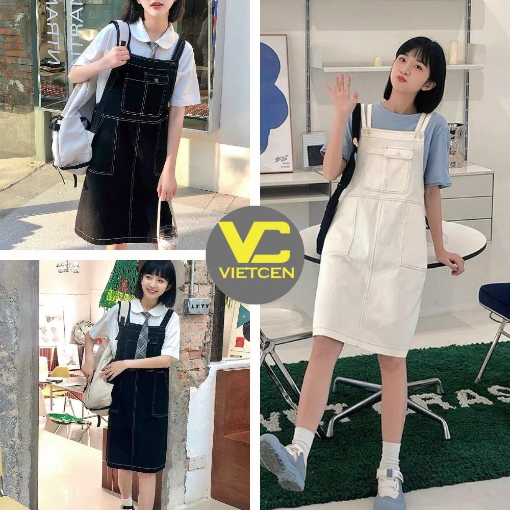 Yếm Váy 2 Dây Chỉ Nổi Nữ Mặc Đi Học Phong Cách Hàn Quốc Ulzzang Trendy Cute Dễ Thương - VIETCEN