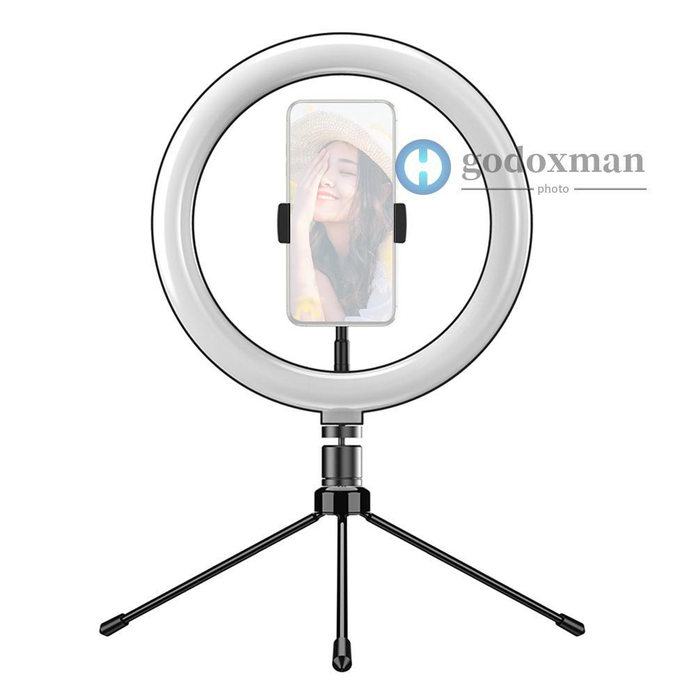 Godoxm Andoer APL-FL10JJ13Y 10 Inch Dimmable LED Selfie Ring Video Light 3000K-6500K LED Circle Light CRI 96 with Tabletop