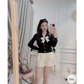 Áo len nơ đính viền đá