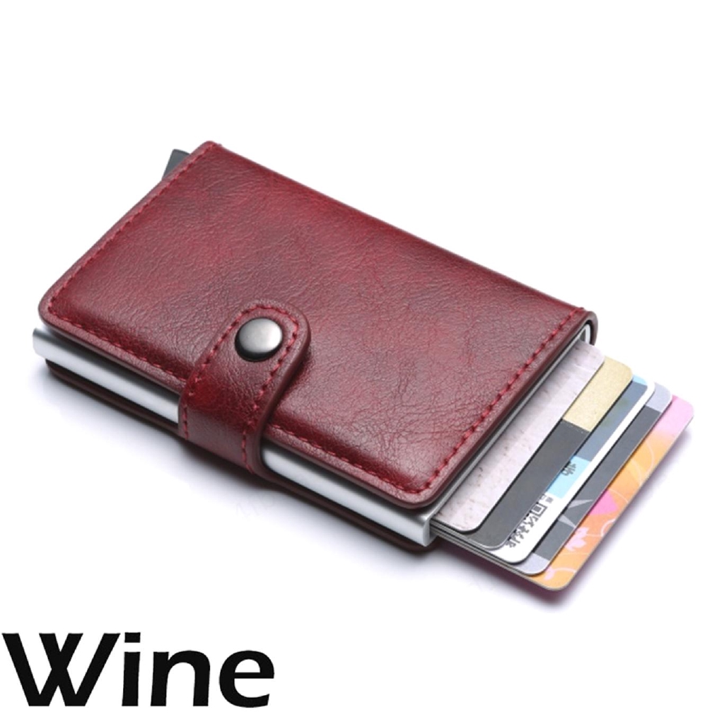 Leather Mens Aluminum Wallet RFID Blocking Mini Magic Wallet Automatic Credit Card Coin Purse