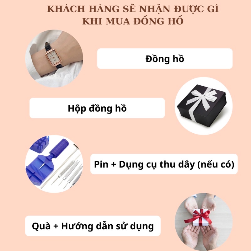 Đồng hồ nữ mặt chữ nhật nhỏ 26mm dây da SULAMIN đẹp phong cách vintage