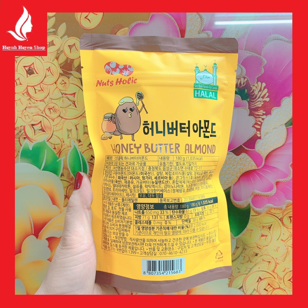 [chính hãng] Hạnh nhân tẩm bơ mật ong Halal bịch 180gb Hàn Quốc