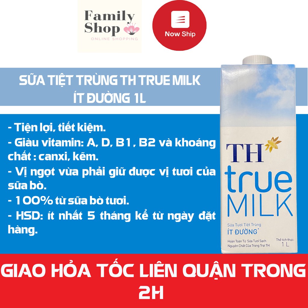 [Hàng Chính Hãng] 1 Thùng TH True Milk Sữa Tươi Tiệt Trùng 1L Ít Đường/ Có Đường/ Nguyên Chất