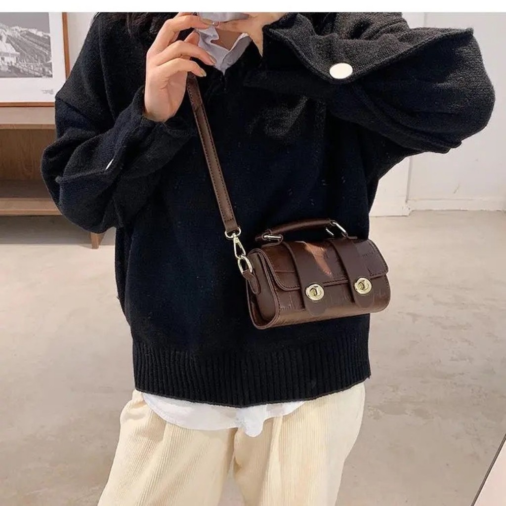 Túi Xách Mini Cầm Tay Nữ Chất Da Rắn Tặng Kèm Dây Đeo Chéo Size 18