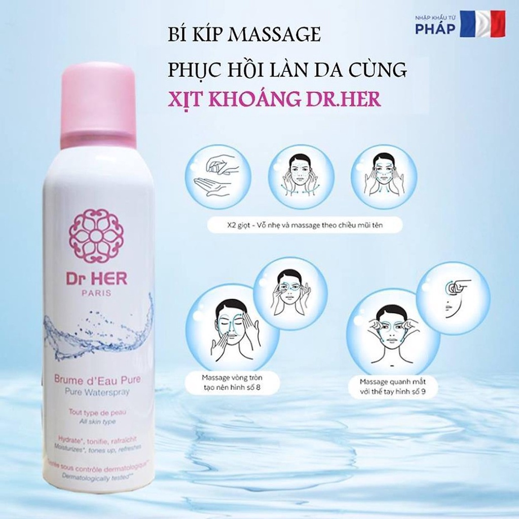 Xịt Khoáng Cấp Ẩm Dr Her Paris Làm Mát Da Cố Định Lớp Trang Điểm Chai 150ml- shop Hello Sun