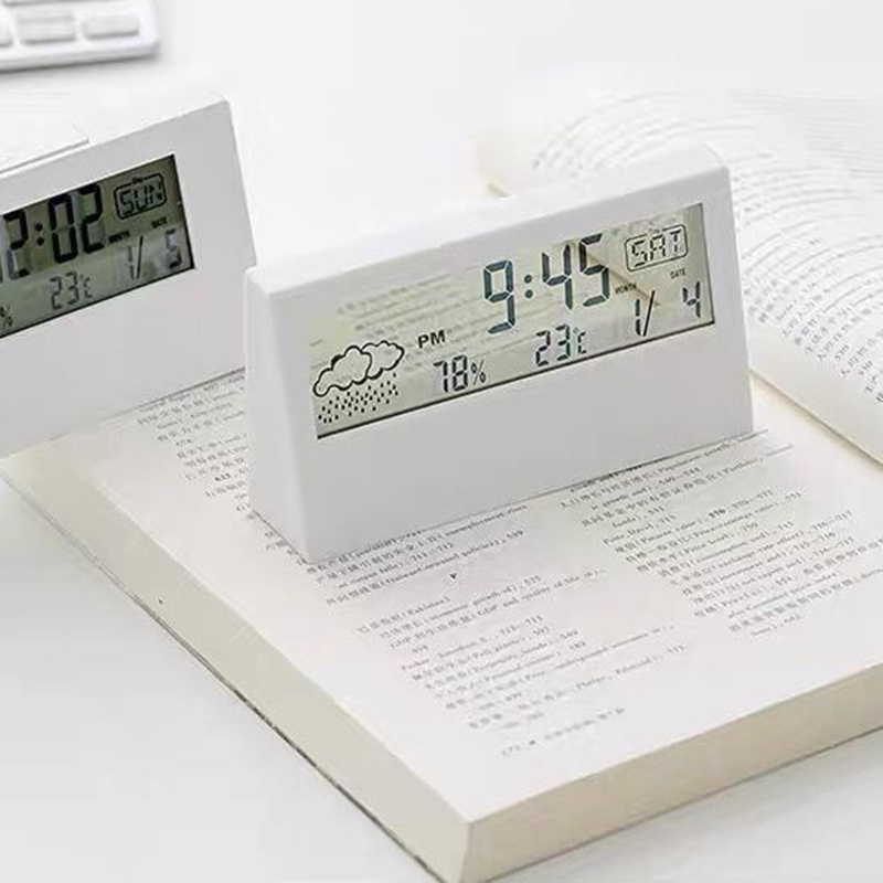 Mới Đồng Hồ Báo Thức Điện Tử Trong Suốt Hiển Thị Lịch Và Nhiệt Độ Độ Ẩm Có Đèn LED
