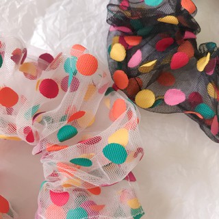 Buộc tóc scrunchies kẹo ngọt chấm bi
