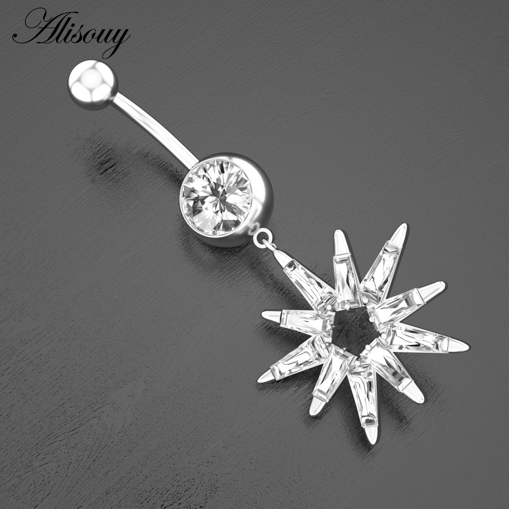 Alisouy 1 Khuyên Rốn Thép Không Gỉ Đính Đá cz Hình Hoa / Trái Tim 14g