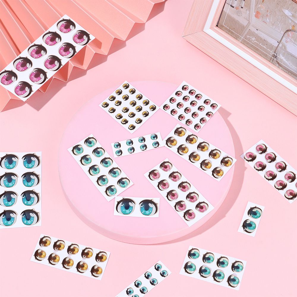 Bộ 10 Cặp Miếng Dán Hình Khuôn Mặt Hoạt Hình Nhiều Kiểu Màu Vàng/Hồng/Xanh Dương|Cuộn Giấy Decal Dán Trang Trí Nhiều Hình Ảnh Kích Thước 6mm/8mm/10mm/12mm/15mm