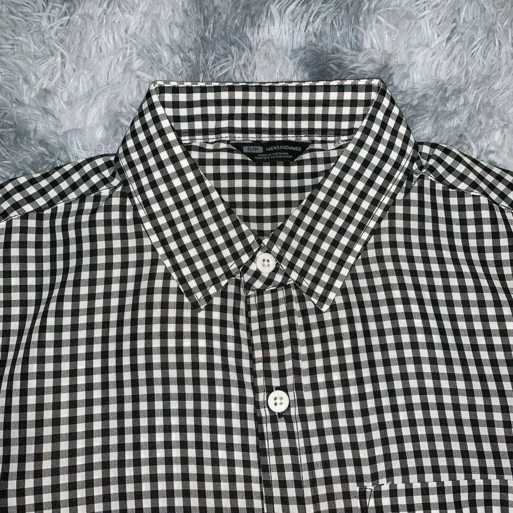 Áo Sơ Mi Nam Ngắn Tay Công Sở, Chất Vải Lanh Thoáng Mát Hoạ Tiết Caro Đen Trắng Sọc Nhỏ