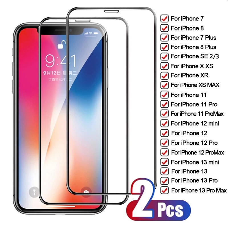 Set 2 Kính Cường Lực Bảo Vệ Màn Hình Điện Thoại iPhone 13 12 11 Pro Max X XR Xs Max 6 6s 7 8 Plus SE2 SE3 13 Mini