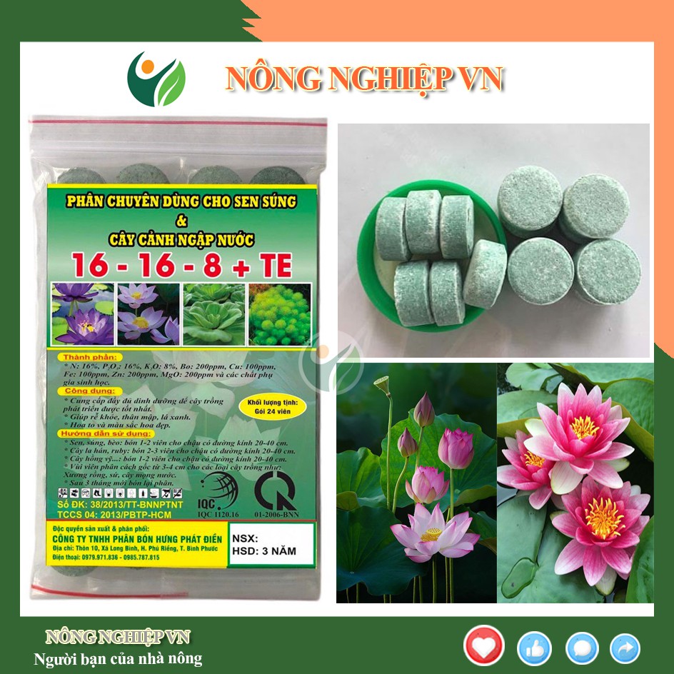 Phân bón cho sen, súng, cây ngập nước (24 viên) .nongnghiepvn