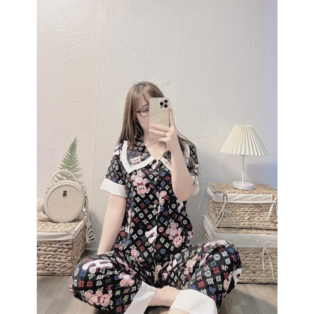 Đồ Bộ Pijama Nữ Lụa Mango Cao Cấp,Tay Cộc Quần Dài,Hàng Thiết Kế Tiểu Thơ, Chất Vải Mềm Mịn,Siêu Mát MG03