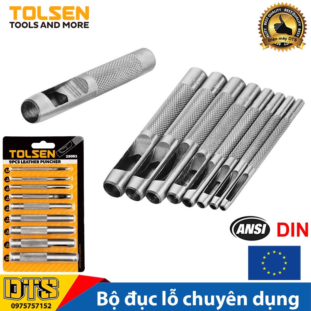 Bộ đục lỗ chuyên dụng TOLSEN, đục rãnh 9 cây đục lỗ tròn trên da, đột lỗ thắt lưng, vải, ron cao su đột lỗ gioăng cao su