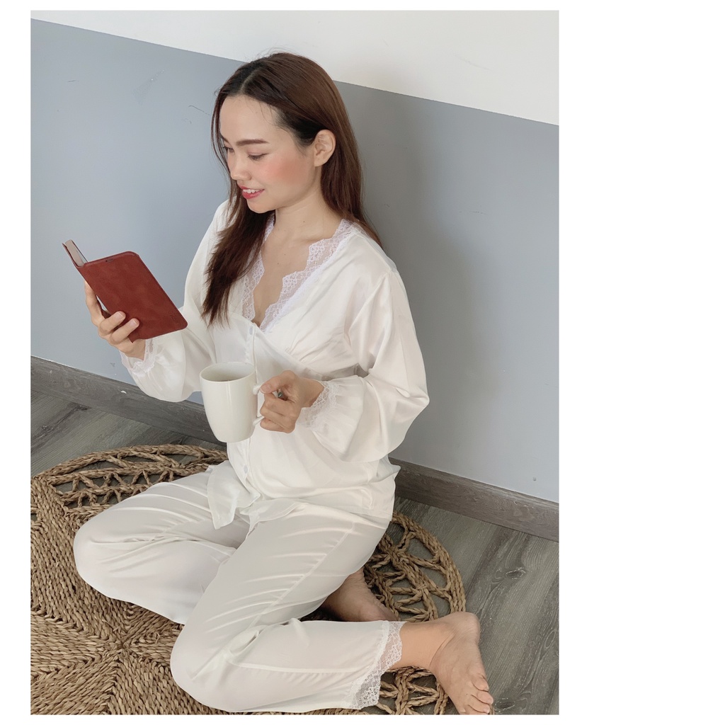 Bộ đồ ngủ dài ren ngang - Quần áo mặc nhà nữ -Lụa Latin cao cấp - Hàn Quốc- Mềm mịn, thoáng mát, sang trọng- Dihen17179 | BigBuy360 - bigbuy360.vn