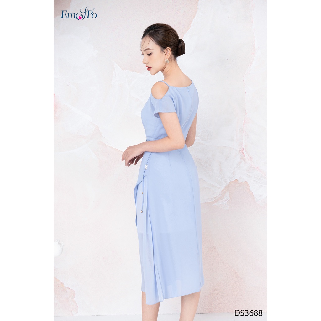Đầm ôm A lệch vai viền eo thân trước Emspo DS3688