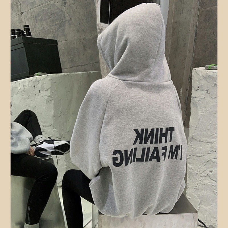 Áo hoodie nữ form rộng THINK I'M FAILING, áo hoodie form rộng nữ màu xám, hồng thời trang quảng châu chất đẹp | BigBuy360 - bigbuy360.vn
