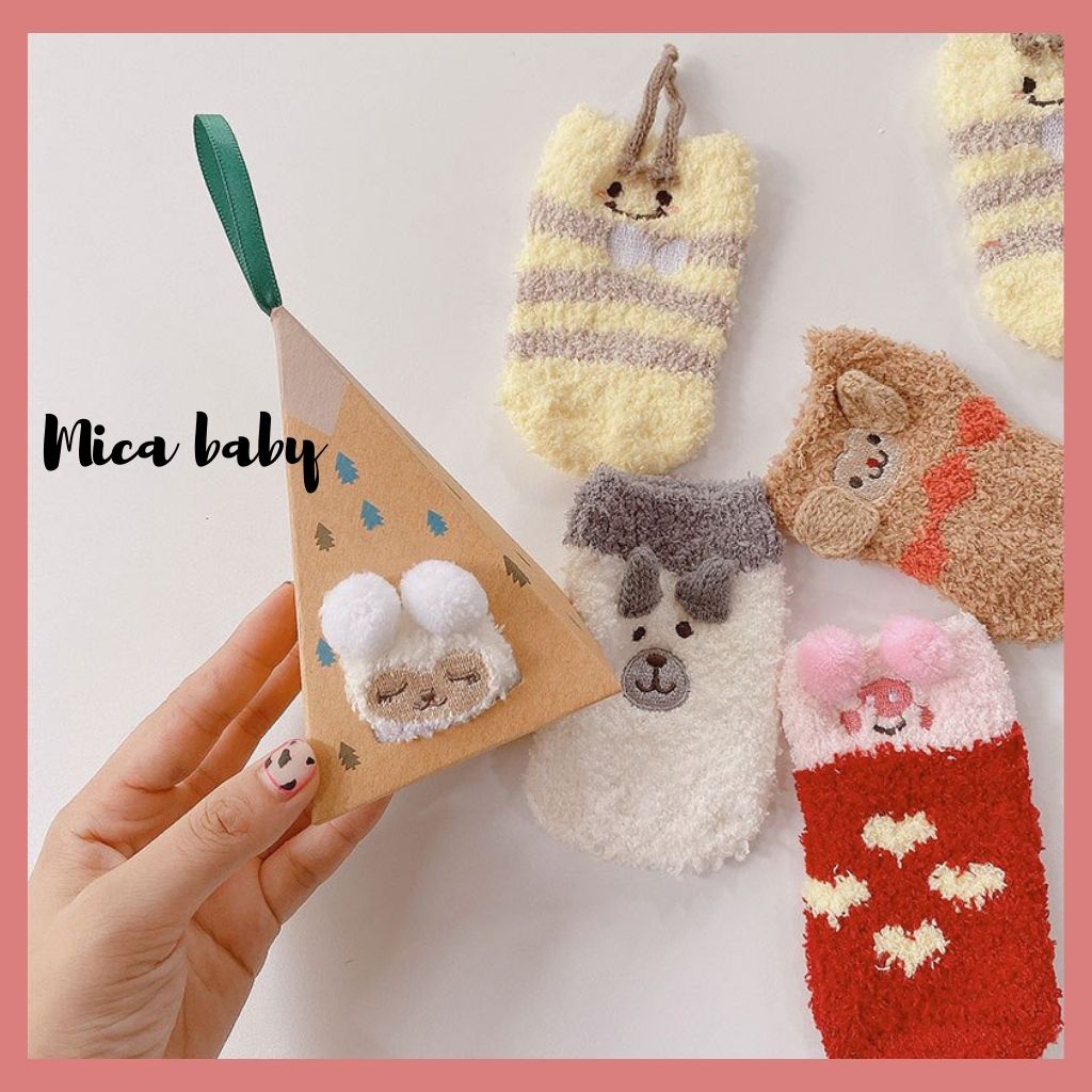 Tất vớ bông xù chống trơn trượt hình động đáng yêu cho bé từ 6 tháng - 1 năm Mica baby T21