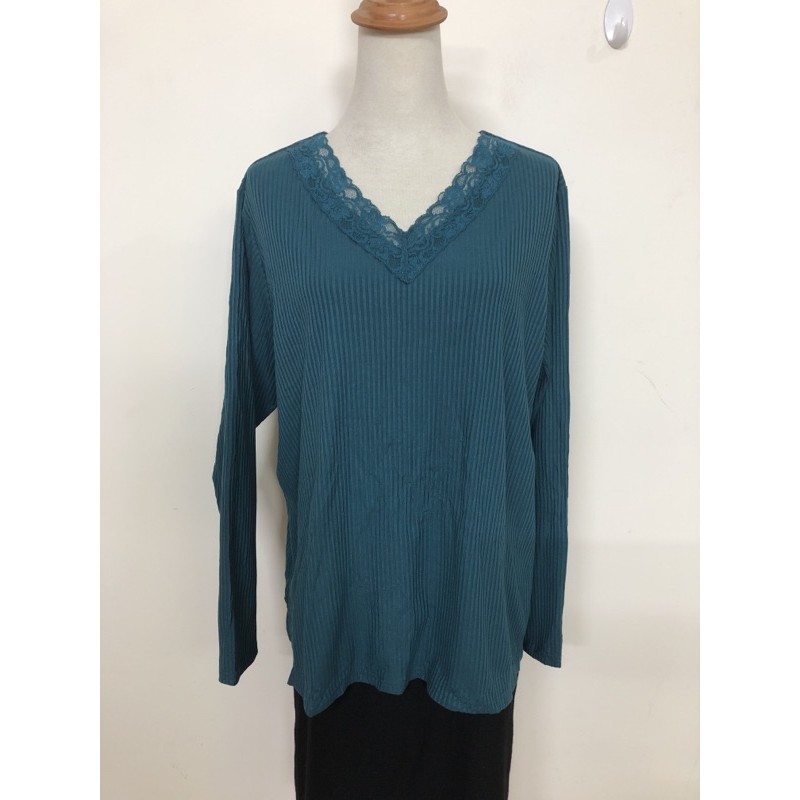áo thun gân dày kiểu phối ren bigsize ko bai xù 2hand xanh cổ vịt siêu mới 2XL 3XL
