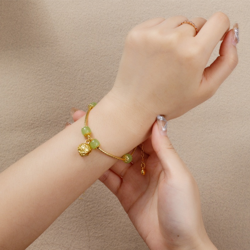 Vòng Tay Mạ Vàng Đính Đá Ngọc Bích Giả Thời Trang Thanh Lịch Cho Nữ