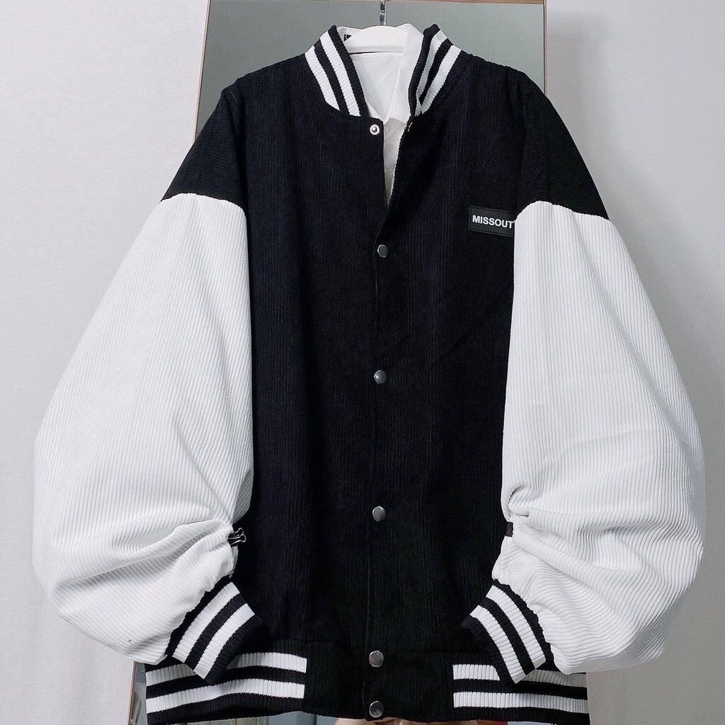 Áo varsity áo bomber nhung tăm MISSOUT jacket 1 lớp cao cấp freesize 45-65kg nam nữ unisex- AQ STORE