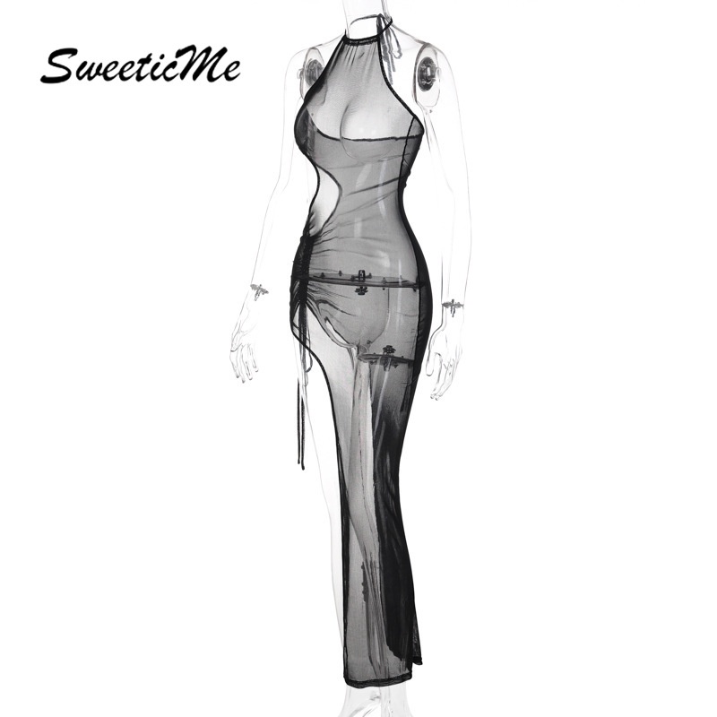 Đầm Nữ Phối Lưới Xuyên Thấu Hở Lưng Quyến Rũ 2022