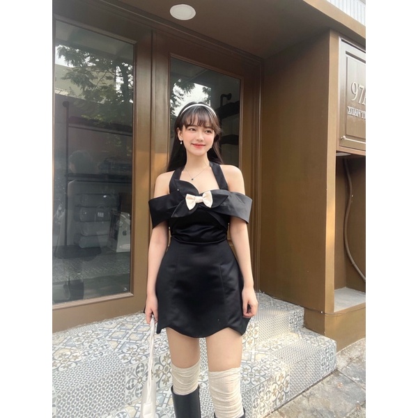 {Sẵn M L } Đầm Anjing Dress cột cổ bẹt vai đính nơ 🏁 | BigBuy360 - bigbuy360.vn