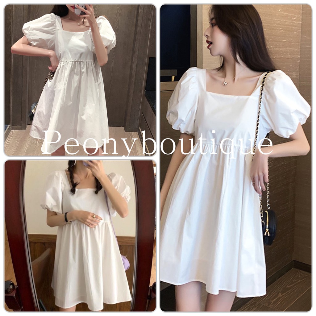 Váy Babydoll Trắng Tay Bồng PEONYB Nữ [FREESHIP] 🌸 Đầm cổ vuông dáng suông, thiết kế bánh bèo tiểu thư Ulzzang HOT 🌸 | BigBuy360 - bigbuy360.vn