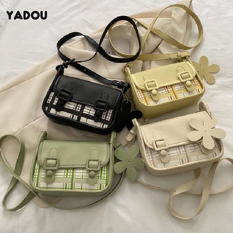 Túi đeo chéo YADOU da PU họa tiết sọc caro ngọt ngào dành cho nữ