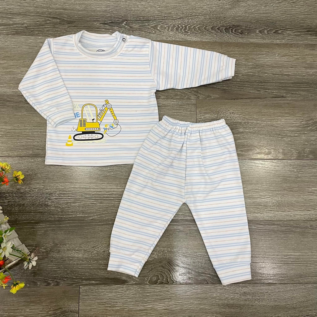 Bộ dài unchi cài vai cotton nỉ họa tiết cho bé