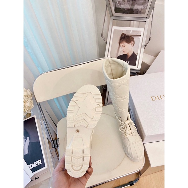 Giày bốt nữ cổ cao mẫu mới 2021 da thật có 2 màu thương hiệu Dior CD cao cấp