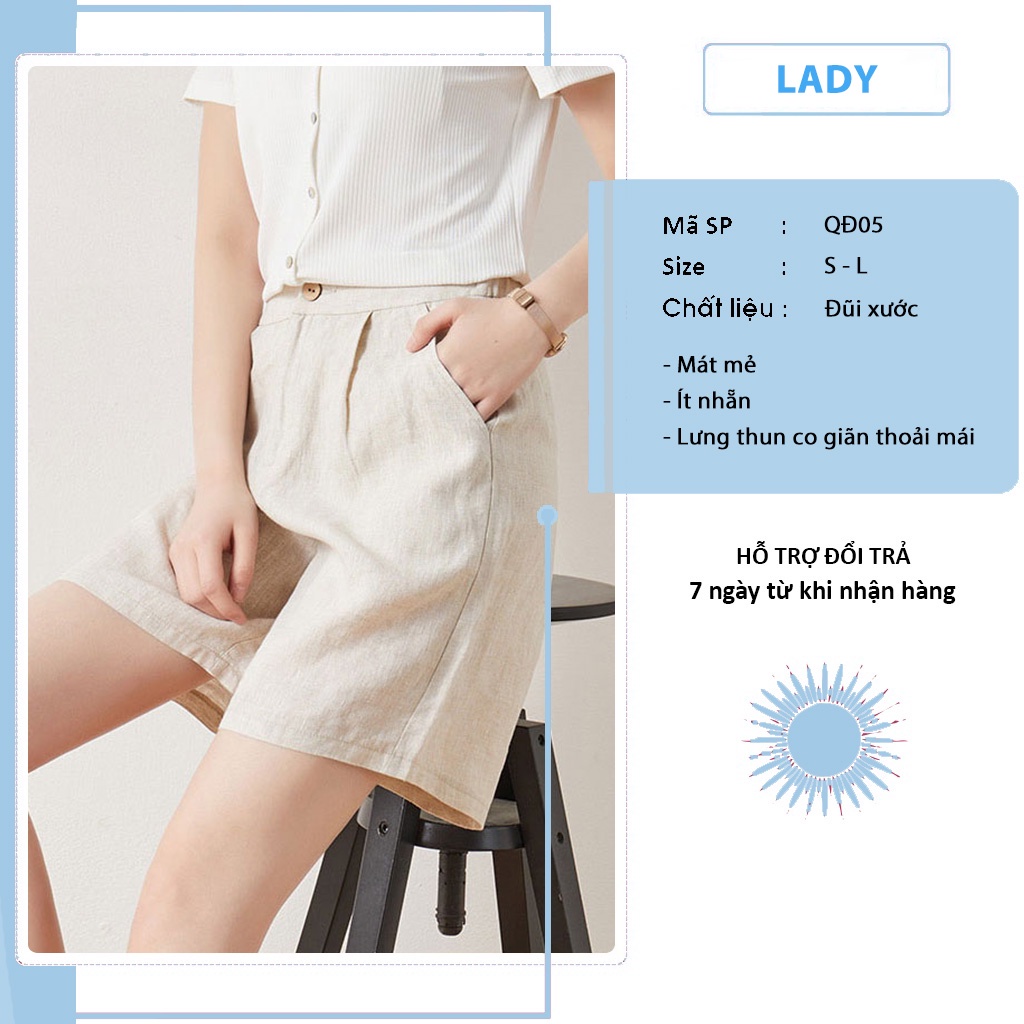 Quần sooc nữ mặc nhà cạp cao vải đũi TADA QĐ05