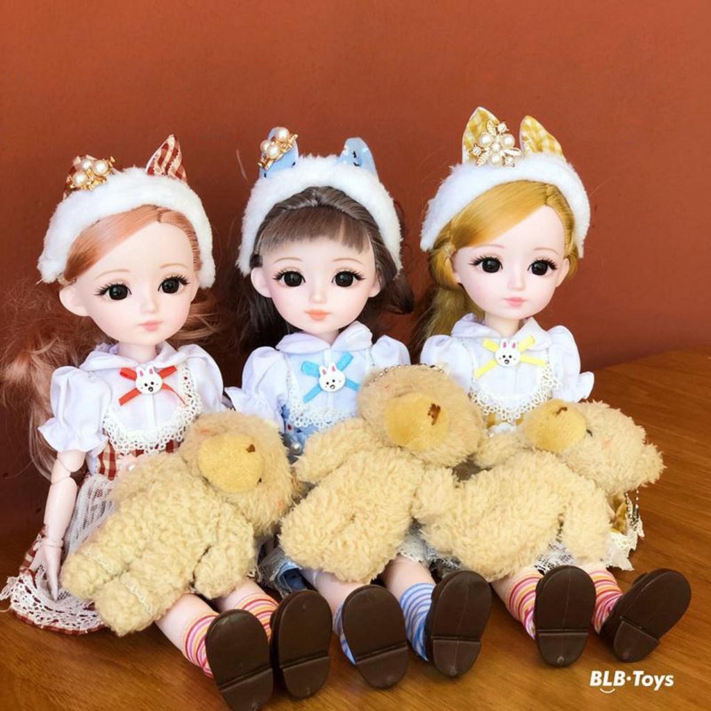 Búp bê barbie elsa kèm gấu bông 30cm cỡ lớn có khớp búp bê công chúa đồ chơi cho bé gái BOBIKIDS BE03