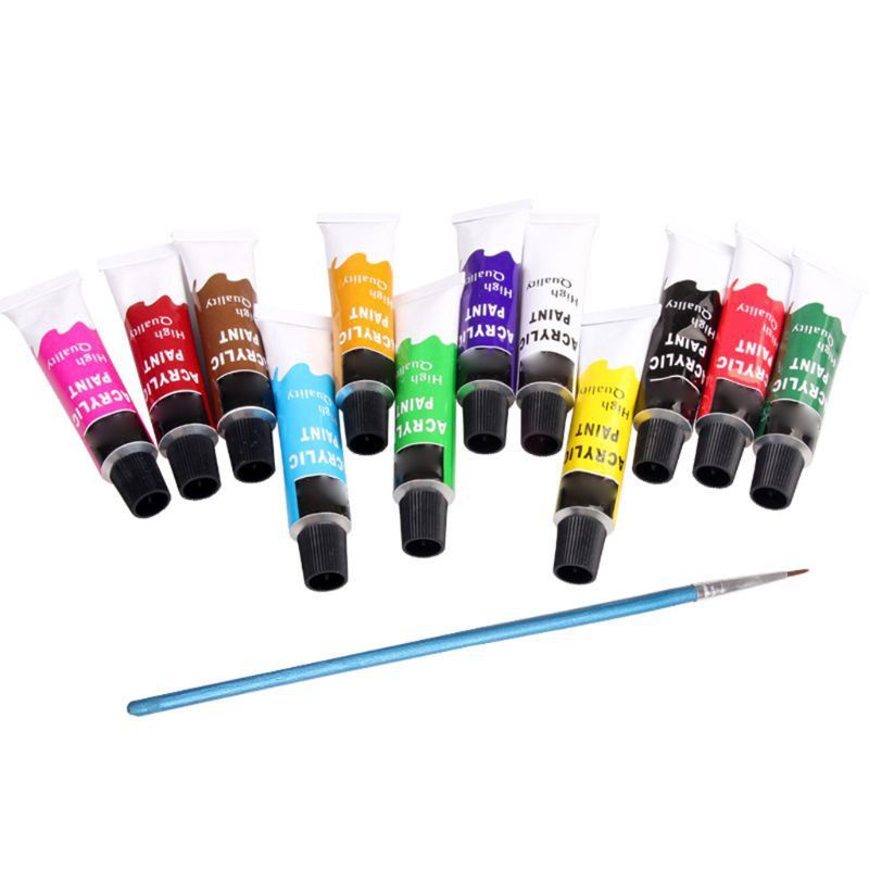 bộ 12 tuýp 12ml màu acrylic tươi sáng - vỏ hộp màu hồng hoặc xanh nõn chuối
