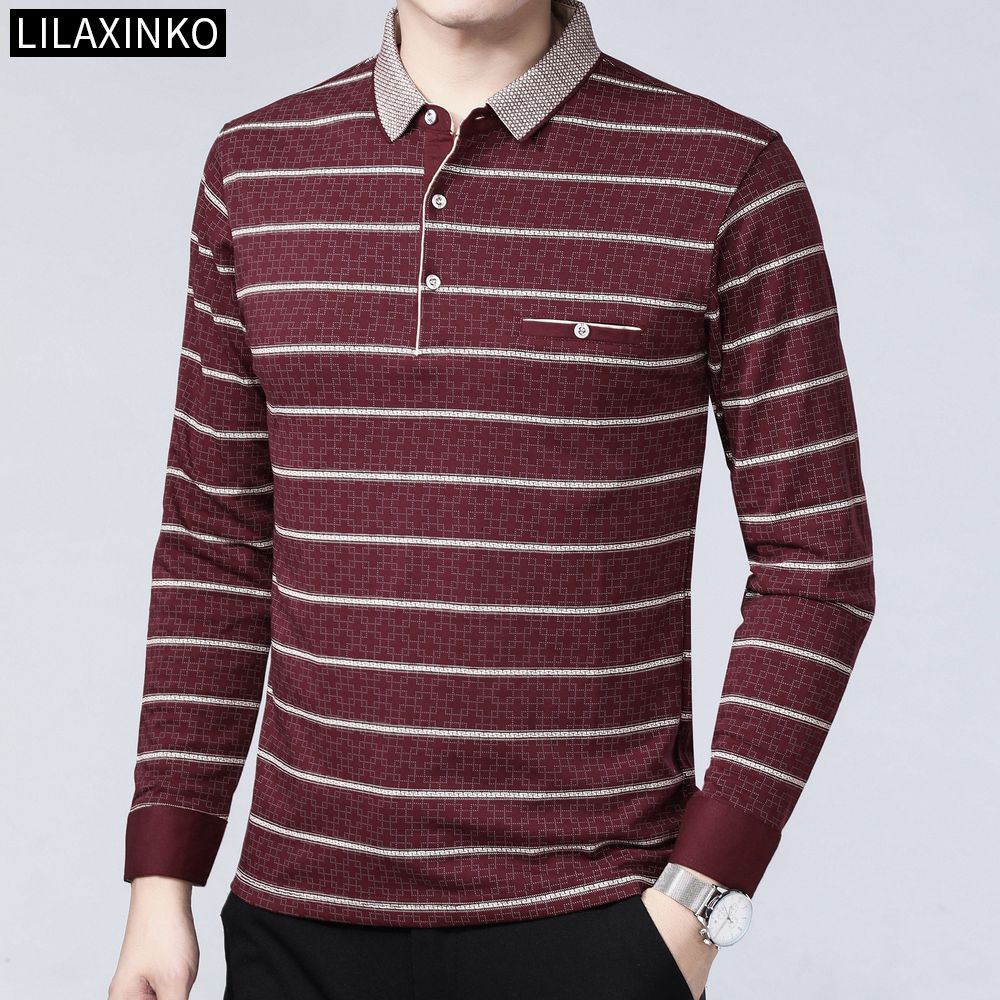 Áo Thun Polo Cotton Tay Dài Kẻ Sọc 3 Màu Thời Trang Thu Đông Cho Nam