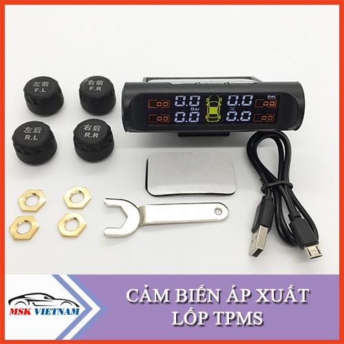 Cảm biến áp suất lốp ô tô gắn ngoài cao cấp TPMS, Pin sạc năng lượng mặt trời, màn hình LCD