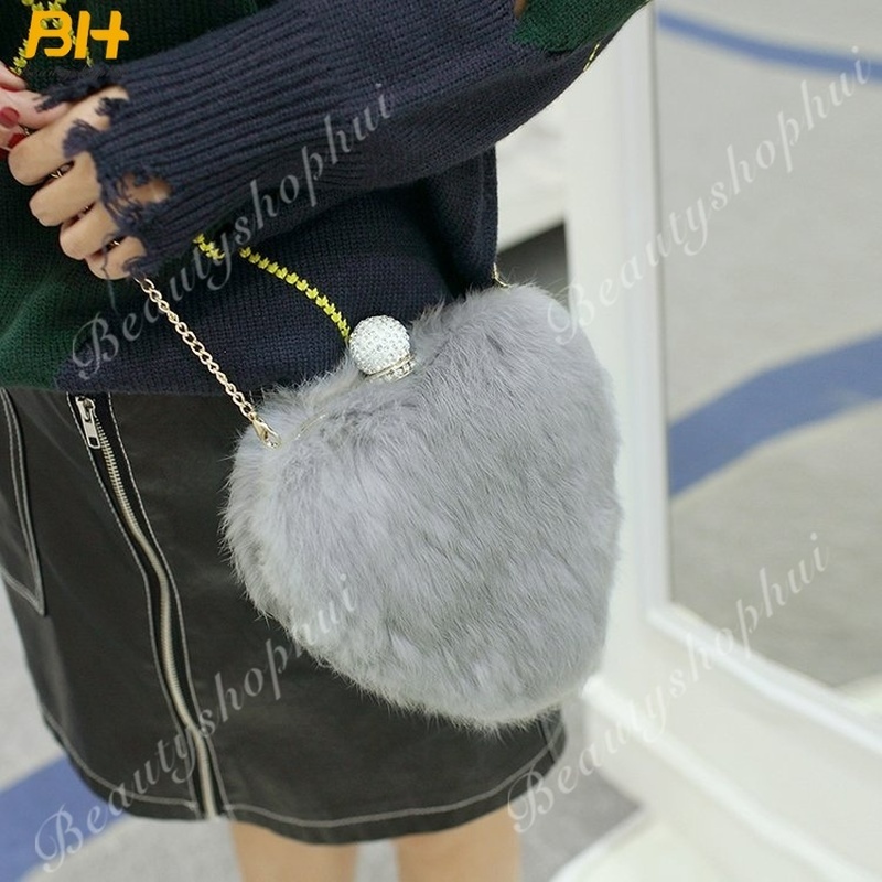 Túi Đeo Chéo 100% Lông Thỏ Thật Hình Trái Tim