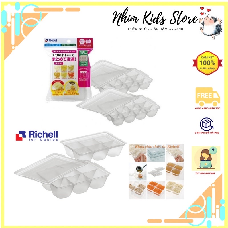 Set 2 Khay Trữ Đông 15/25/50ml Richell có nắp